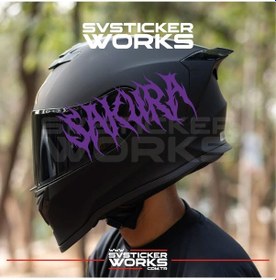 Resim Sakura Yazılı Kask Sticker Tüm Kasklar Uyumlu Tek Yön 1 Adet Mor 