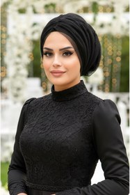 Resim Aişe tesettür Siyah Tül Büzgülü Dolama Bone 