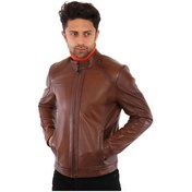 Resim Hakiki Deri Kahverengi Sırt Işlemeli Allard Erkek Deri Ceket Kahverengi 
