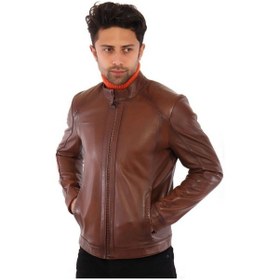 Resim Hakiki Deri Kahverengi Sırt Işlemeli Allard Erkek Deri Ceket Kahverengi 