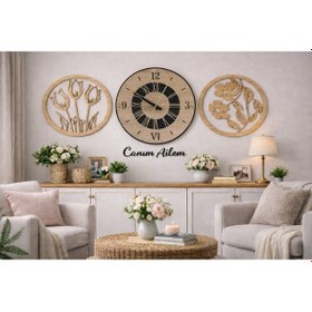 Resim Duvar Saati 40 Cm Çiçekler 30 Cm Canım Ailem Temalı Şık Ve Tasarım No 1085 Çok Renkli 
