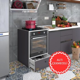 Resim Kenzlife ankastre modülü kabini lityum gri fırın ocak dolabı çekmeceli 