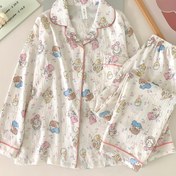 Resim Kadınlar İçin Hazır Giysi Karikatür Esintili Uzun Kollu Pijama Takımı - Sevimli Yüksek Kaliteli Ev Kıyafeti ve Tatlı Yurt Giyimi İki Parçalı Rahat Sabahlık 