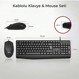 Resim Philips SPT6237 Kablolu Türkçe Q Klavye ve Mouse Seti Siyah 