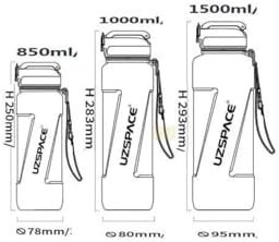 Resim Uzspace 1000ml Pipetli Ölçü Skalalı Şeffaf Gövde Tritan Su Matarası (Mor) 
