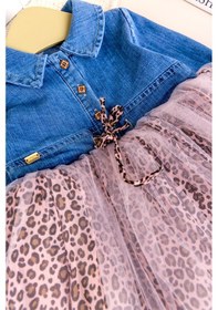 Resim Babymod Denim Leopar Desenli Şık Özel Gün Kız Bebek Elbise Pembe 