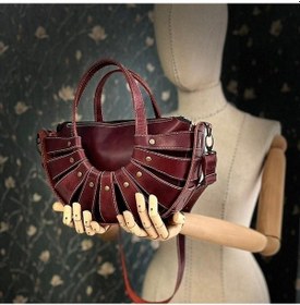 Resim Carıdea El Yapımı Hakiki Deri Bayan Çanta, Clutch, El Omuz Çantası V38 Açık Bordo 