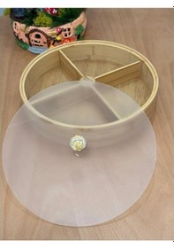 Resim Bambu 360 Derece Döner 4 Bölmeli Kahvaltılık & Çerezlik Akrilik Kapaklı 25 Cm Bambu 