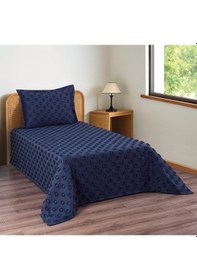 Resim Ponpon Desenli 2 Parça Tek Kişilik Yatak Örtüsü Lacivert 
