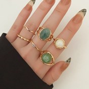 Resim 6'lı set benzersiz ve kişiselleştirilmiş yeşil reçine yüzükler, yaratıcı ve şık taşlı düzensiz şekilli yüzük seti, Kadınların günlük moda tek parça takıları 