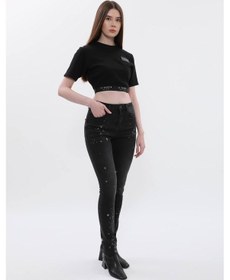 Resim Kadın Yüksek Bel Skinny Fit Dar Paça Benekli Füme Jean Pantolon Çok Renkli 