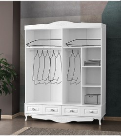 Resim Beenal Country Gardırop, Mebran 4 Kapaklı Çekmeceli Dolap 160CM 