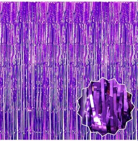 Resim Mor Renk Ekstra Metalize Parlak Saçaklı Arka Fon Perde İthal A Kalite 1x2 Metre 