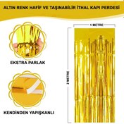 Resim Ekstra Metalize Parlak Saçaklı Arka Fon Perde Gold 