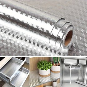 Resim İzole Edici ve Sıçramaya Dayanıklı Alüminyum Folyo Mutfak Stickerları - Kendinden Yapışkanlı Yağa Dirençli Çıkarılabilir Duvar Kağıdı, Çekmeceler, Raflar, Dolaplar İçin - Elmas Desenli Kontak Kağıt Mutfak, Banyo, Yatak Odası Dekoru için, Mutfak Duvarlarına Özel Çok Yönlü Oda Süslemeleri 