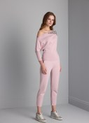 Resim Beli Kordonlu Cepli Pembe Triko Pantolon 