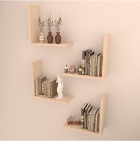 Resim Rafkestir Aras Duvar Raf Seti 4 Lü Krem ( Parlak ) 