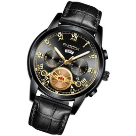 Resim Yingfu Fngeen 4001 Erkekler İzle Çok Fonksiyonlu Kuvars Saat, Renk: Siyah Deri, Siyah Çelik, Yeni Renkler Çok Renkli 