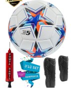 Resim Şampiyonlar Ligi Futbol Topu Pompa Ve Tekmelikli 3'lü Set Sert Z Mor 