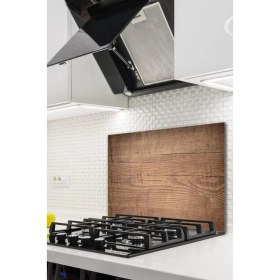 Resim Saban 60X70 cm Koyu Ahşap Desenli Cam Ocak Arkası Koruyucu 
