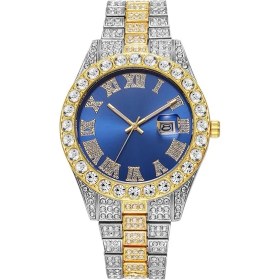 Resim Erkekler Için Avrupa ve Amerikan Tarzı Hip-Hop Feng Shui Hayalet Roma Elmas Kuvars Saati (Yurt Dışından) 