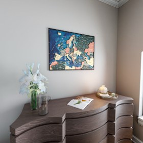 Resim Avrupa Siyasi Haritası 3D Baskı Katmanlı Ahşap Duvar Dekoru (Sage) - 66x50 cm / İngilizce 