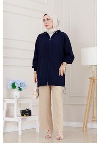 Resim Sevitli Lastik Detaylı Kapüşonlu Kap-lacivert-5190 Lacivert 