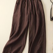 Resim Kadınların Vintage Esintili Bol Kesim Geniş Bacaklı Pantolonları - Elastik Bel ile İp, Düz Kahverengi, Bahar/Yaz/Sonbahar için Rahat ve Çok Yönlü Giyim|Vintage Geniş Bacaklı| Dokulu 