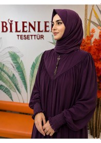 Resim Bilenler Medine İpeği Vera Ferace Fermuarlı 38-56 Beden Arası Uyumlu Mürdüm 