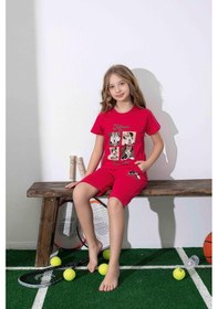 Resim Kız Çocuk Mini Desenli Kırmızı Şortlu Pijama Takımı-1311 Kırmızı 
