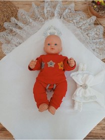 Resim Dantelli Özel Taçlı Bebek Kundağı Unisex Bebek Dış Kundak Battaniyesi Hastane Çıkışı Hediyelik Knd45307 Ekru 