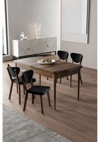 Resim Canisa Exve Serisi 80x132 Açılabilir Barok Ahşap Desen Masa Takımı Ve 4 Siyah Sandalye Masa Barok Ahşap Desen Sandalye Siyah 