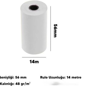 Resim Merwish 56mm x 14m Termal POS Rulo Kağıt Termal Yazıcı ve Yazar Kasa İçin Uyumlu Net Kalıcı Baskı 10 Adet 