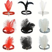 Resim 1 adet 1920'ler Gatsby Flapper Saç Bandı Canlı Sahte Tüylerle - Halloween, Bekar Partileri & Maskeli Balo için Şık Polyester Saç Aksesuarı - Siyah, Beyaz, Kırmızı, Gri, Mavi, Pembe renklerde mevcut 