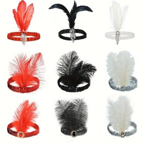 Resim 1 adet 1920'ler Gatsby Flapper Saç Bandı Canlı Sahte Tüylerle - Halloween, Bekar Partileri & Maskeli Balo için Şık Polyester Saç Aksesuarı - Siyah, Beyaz, Kırmızı, Gri, Mavi, Pembe renklerde mevcut 