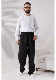 Resim Erkek Siyah Yandan Cepli Rahat Kesim Beli Lastikli Kargo Hac Ve Umre Şalvar Pantolon 001 
