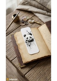 Resim Sevimli Panda Ve Çiçek Motifli Kabartma Dokulu Kitap Ayracı - Estetik Siyah&beyaz Kitap Aksesuarı 