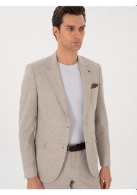 Resim Cacharel Bej Slim Fit Yün Takım Elbise 