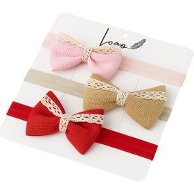 Resim LOGO AKSESUAR Kız Bebek Bandana Dantel İşlemeli Fiyonk 3'lü Bandana Set 0-24 Ay 