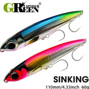 Resim Yeni Kalem Balık Yemi Batan 110mm 60g Büyük Oyun Yapay Sert Yem 5X saç tokası GT Tuna Deniz Balıkçılığı Yemleri için 