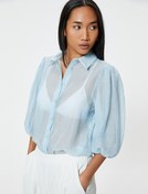 Resim Balon Kol Gömlek Yarı Transparan 3/4 Kol Dokulu 