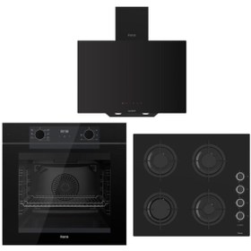 Resim Ferre Artline Siyah Ankastre Set (D077-SA Siyah Davlumbaz - CS205-FA 60 CM Siyah Ocak - QEP63CS Frya 