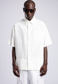 Resim Yazı Detaylı Keten Gömlek 