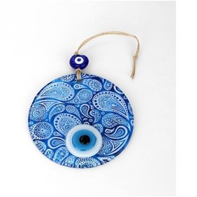 Resim Mavi Beyaz Cam Nazar Boncuğu, El İşçiliği Cam Duvar Süsü, Nazarlık Hediyelik Eşya 