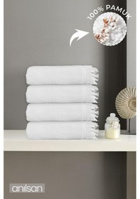 Resim 4'lı Beyaz Jelena El Havlusu - 50x90 Cm, 225 Gr, %100 Pamuk, Spa Ve Otel Havlusu, Günlük Kullanıma Uygun Beyaz 