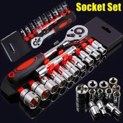 Resim 12 Parça Profesyonel Cırcır Anahtar Seti, Hızlı Serbest Bırakma Sapı & Uzatma Çubuğu ile - Dayanıklı Çelik, Lastik Tamiri için 1/4" Tahrik 