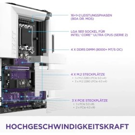 Resim Nzxt N7 Z890 - Core Ultra Için Intel Z890 Lga 1851 Atx Oyun Anakartı (Seri 2) - 16+1+2, Ddr5, 5x M.2, Pcıe 5.0, Wi-Fi 6e, 2.5gbe, Thunderbolt 4 - Tam Kapsam - Beyaz 