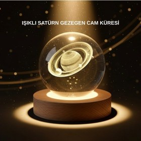 Resim Dekoratif 3d Satürn Motifli Kristal Küre Işıklı Gece Lambası 