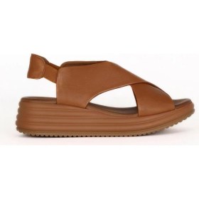 Resim Bueno Shoes Taba Koyu Deri Kadın Dolgu Topuklu Sandalet 