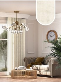 Resim Br Favolli Ekru Renk Keten Görünümlü Pileli Tül Perde Ütü Istemez Ekru 